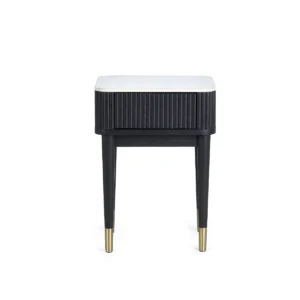 Louis Black Fluted Stone Top Lamp Table With Drawer