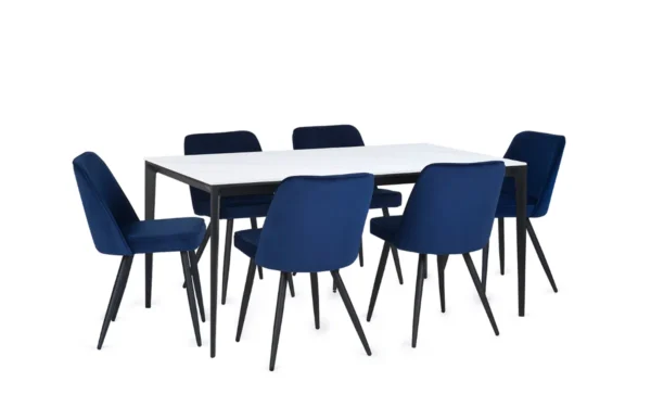Miami Rectangular Stone Top Dining Table - White Marble - Image 4